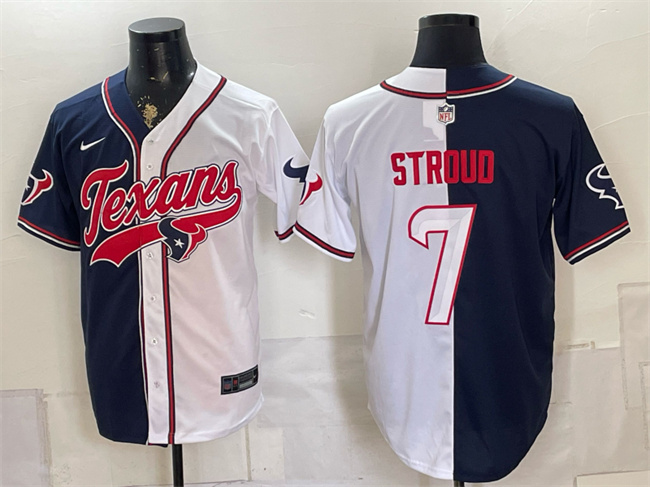 Men's Houston Texans #7 C.J. Stroud Navy/White Split With Patch Cool Base Stitched Baseball Jersey